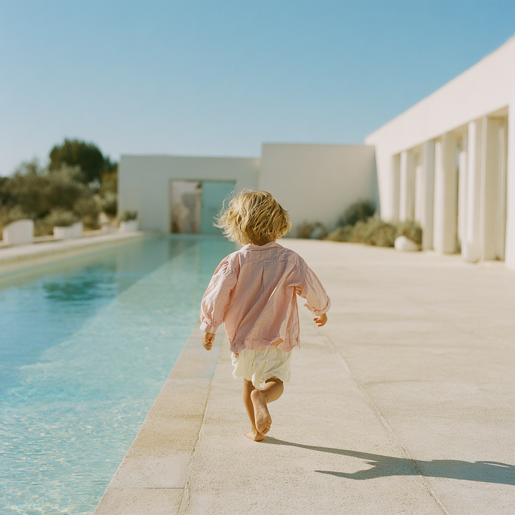 Kind läuft am Pool entlang – typische Alltagssituation von Kindern am Wasser
